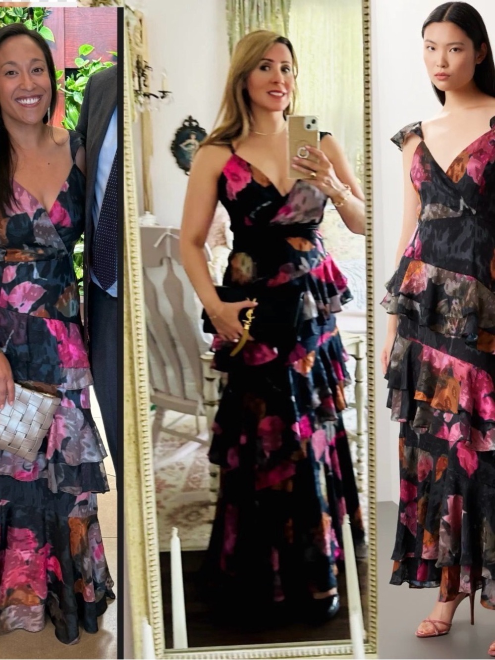 HUTCH Miah Chiffon Black Floral Tiered Ruffle Maxi size 4